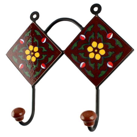 Brown With Yellow Tiny Flower Ceramic Tile Hook